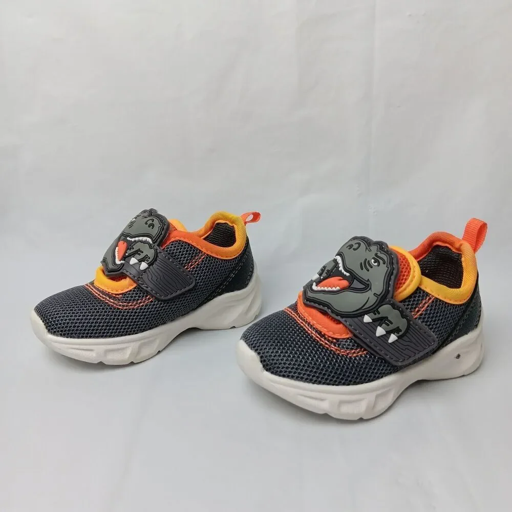 Carters Toddler Boys Dinosaur T-Rex Sneakers Sz 4M Gray Lighted Easy on Shoe